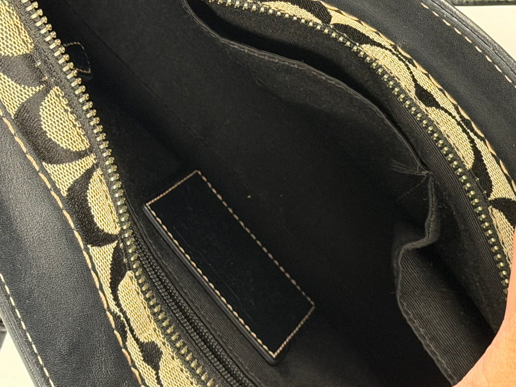 Coach 6828 Boston Signature Grey/Black Monogram Shoulder Bag Leather Trim