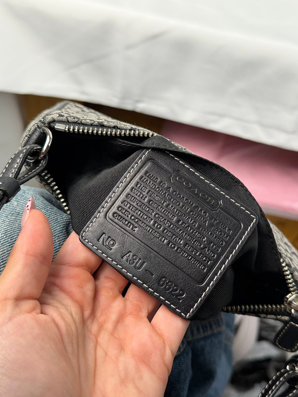 Coach 6622 Signature Black/Grey Mini Monogram Print Mini Demi Shoulder Bag Leather Trim