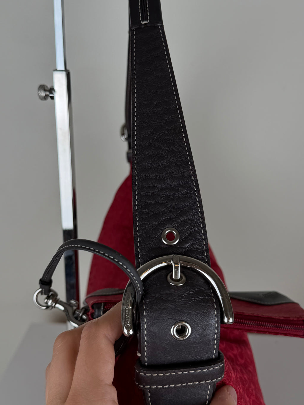 Coach 6385 Rare Hobo Red Signature Monogram Shoulder Bag with matching wristlet Brown Leather Trim