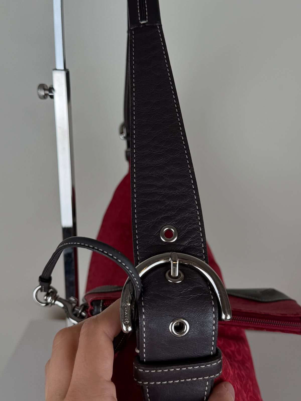 Coach 6385 Rare Hobo Red Signature Monogram Shoulder Bag with matching wristlet Brown Leather Trim