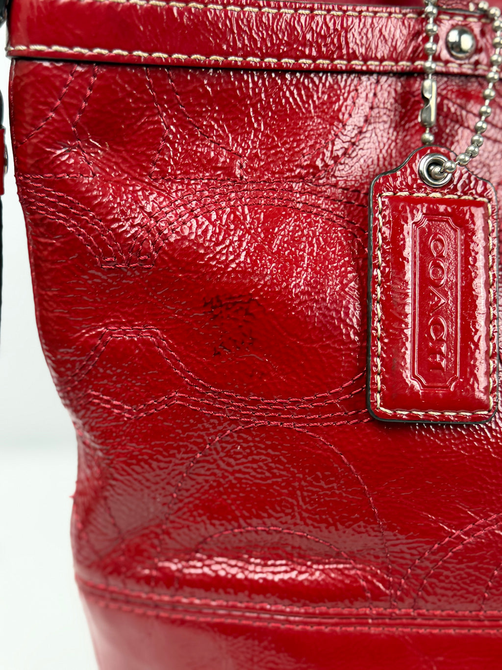Coach F15142 Red Patent Leather Signature Shoulder Bag