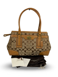 Coach 11062 Hampton Turnlock Signature Brown Monogram Shoulder Bag Leather Trim