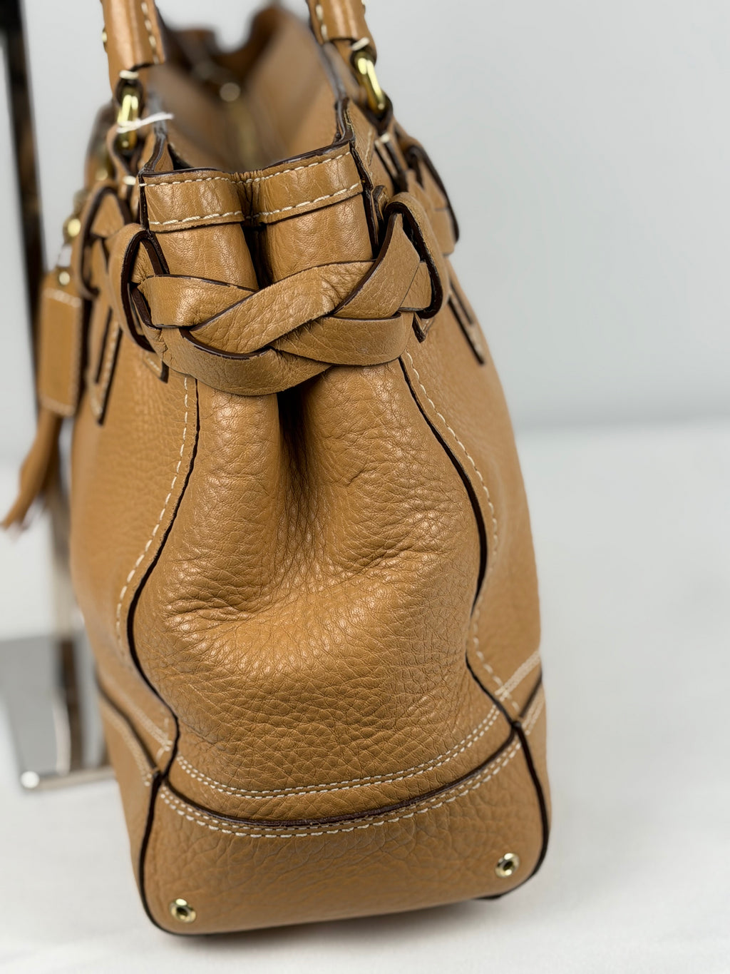 Coach 10529 Hampton Clip Tan Brown Pebbled Leather Shoulder Bag