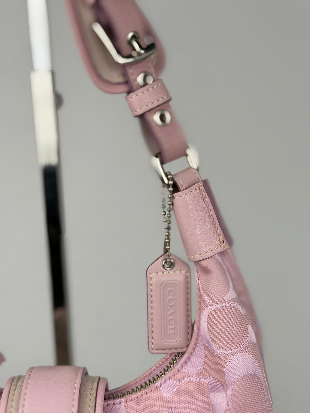 Rare Coach 6823 Soho Pink Monogram Shoulder Bag Suede Leather Trim