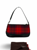 Coach Rare Red Plaid Wool Demi Shoulder Bag Black Leather Trim with dustbag