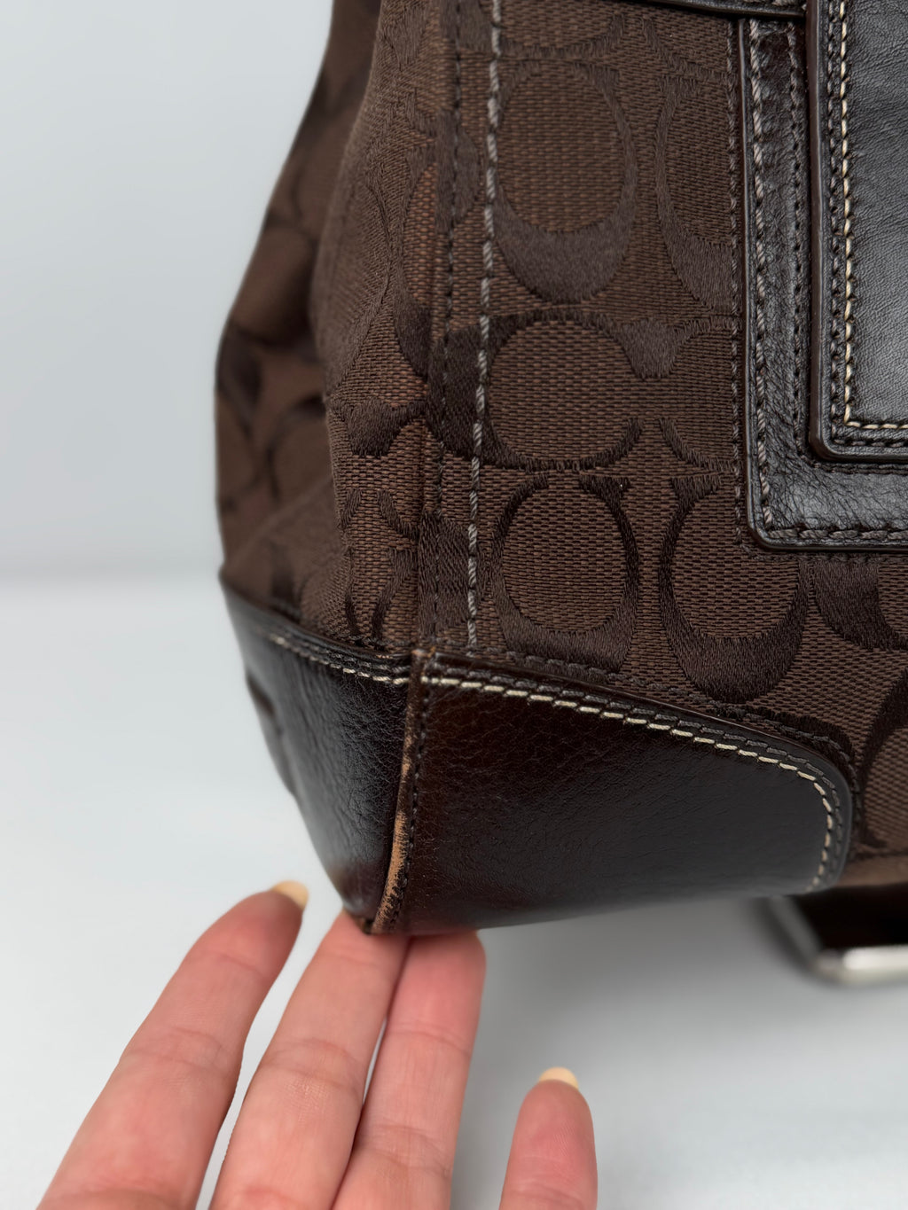 Coach 11062 Hampton Signature Chocolate Brown Monogram Shoulder Bag Leather Trim