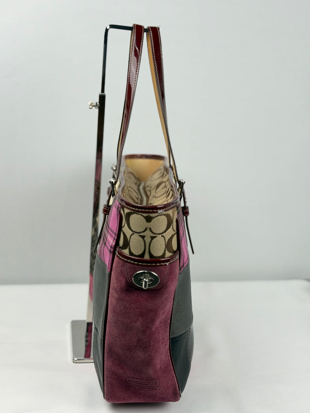 Coach 1437 Rare Patchwork Pink Multi Coloured Suede/Canvas/Leather Gallery Tote Shoulder Bag
