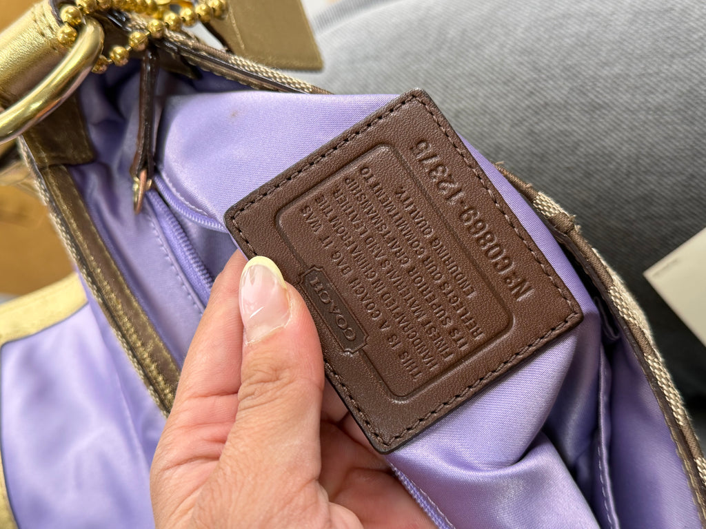 Coach 12375 Bleecker Soho Signature Brown Monogram Shoulder Bag Gold Leather Trim