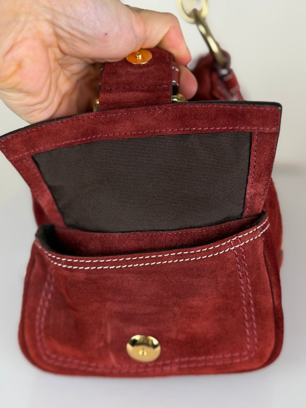 Coach Rare 10061 Mia Soho Red Suede Boston Shoulder Bag Leather Trim