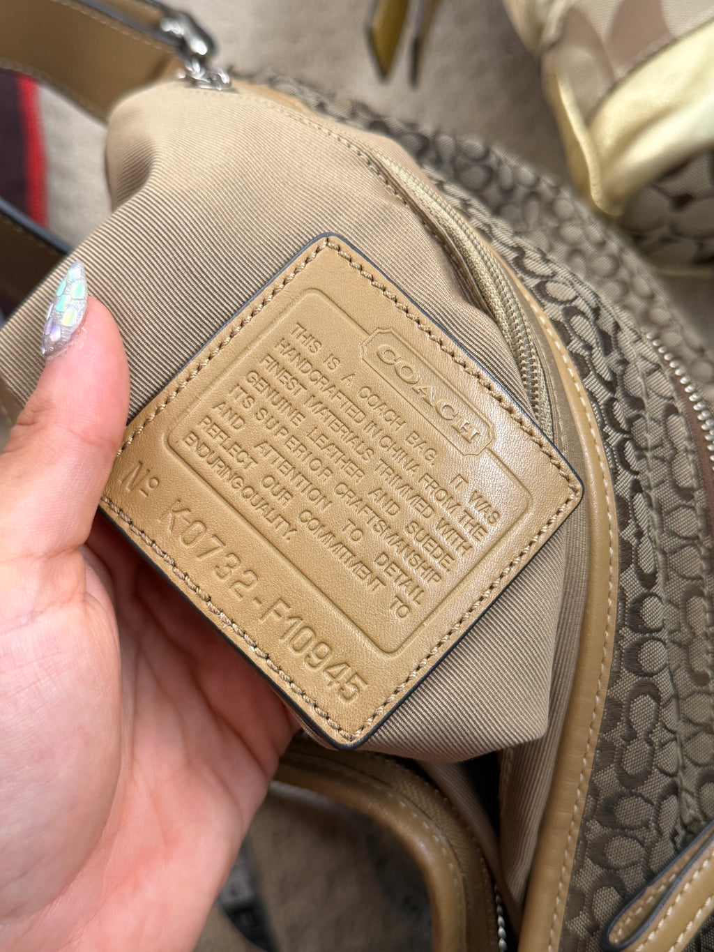 Coach F10945 Signature Brown Shoulder Bag Suede Leather Trim