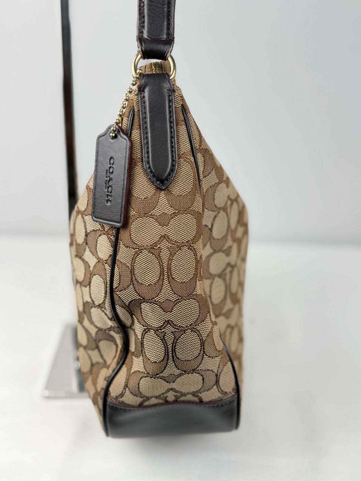 Coach F29959 Signature Brown Monogram Shoulder Bag Brown Leather Trim