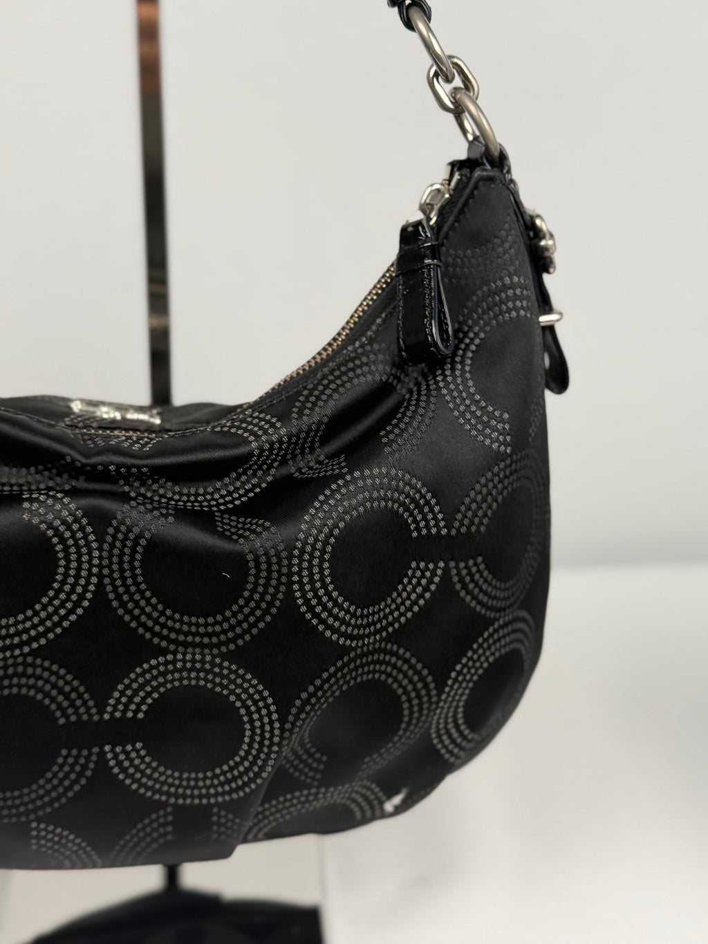 Coach 15929 Madison Op Art Black and White Monogram Shoulder Bag Leather Trim
