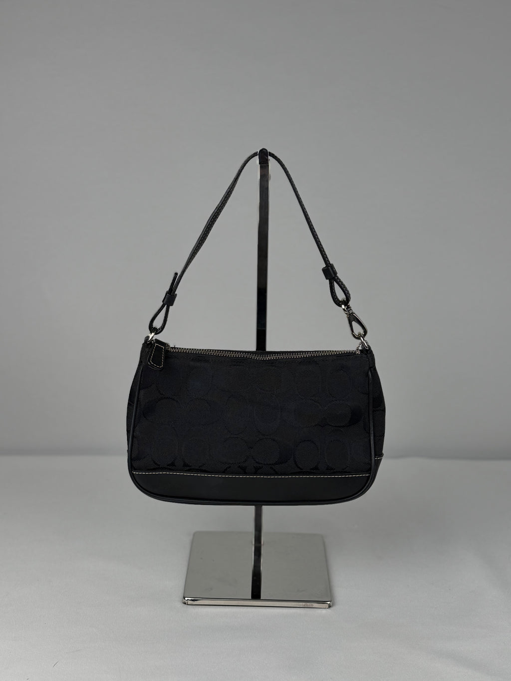 Coach 6094 Demi Signature Black Monogram Shoulder Bag Leather Trim