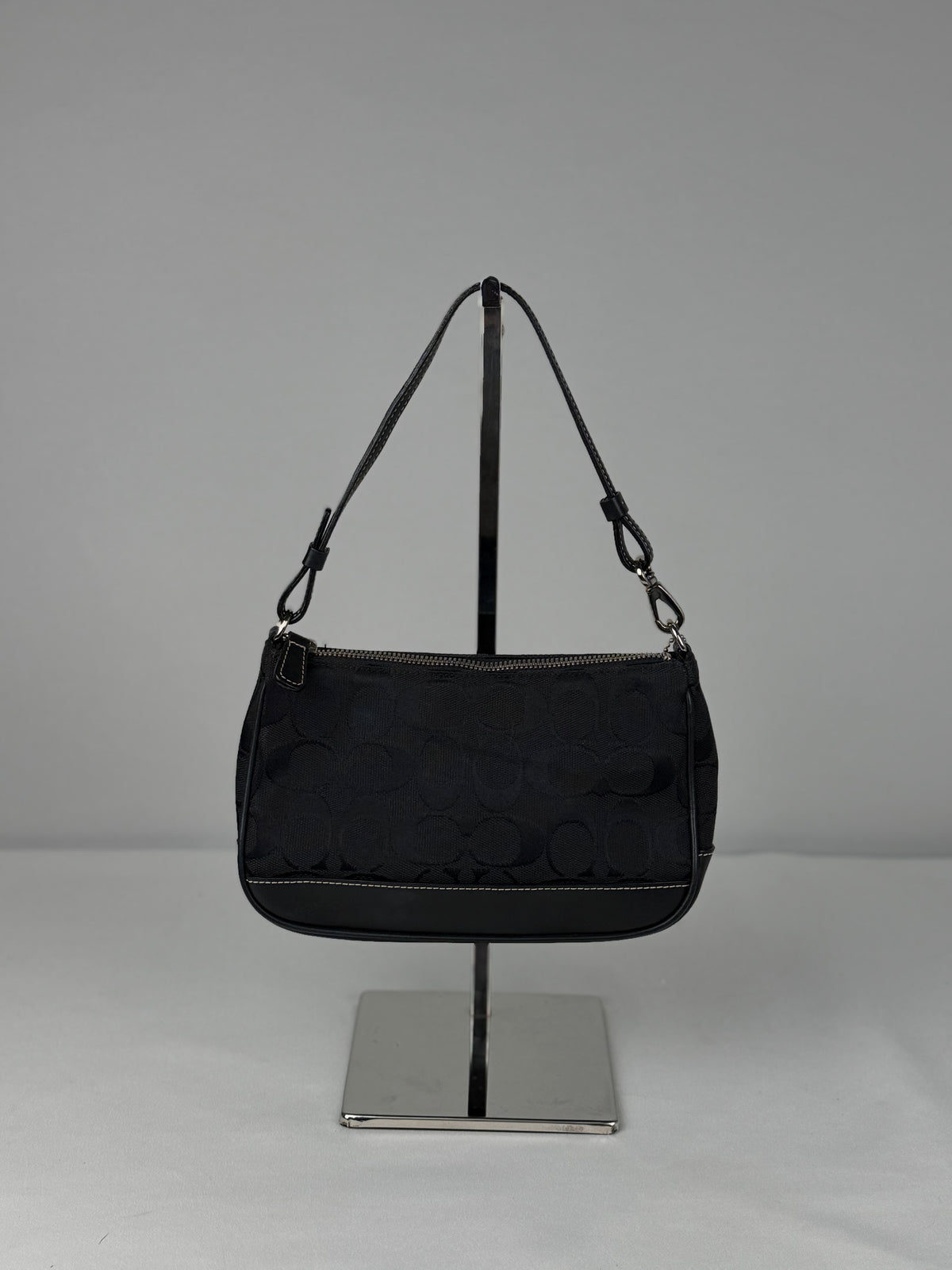 Coach 6094 Demi Signature Black Monogram Shoulder Bag Leather Trim