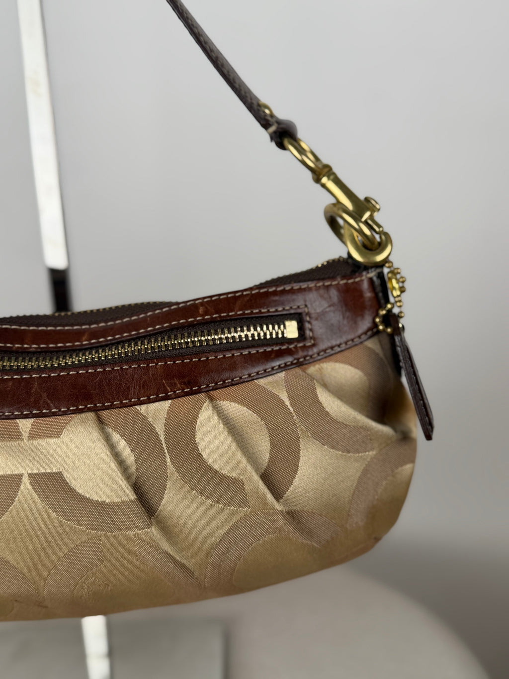 Coach 12950 Hobo Madison Optic Art Beige Monogram Shoulder Bag Brown Leather Trim