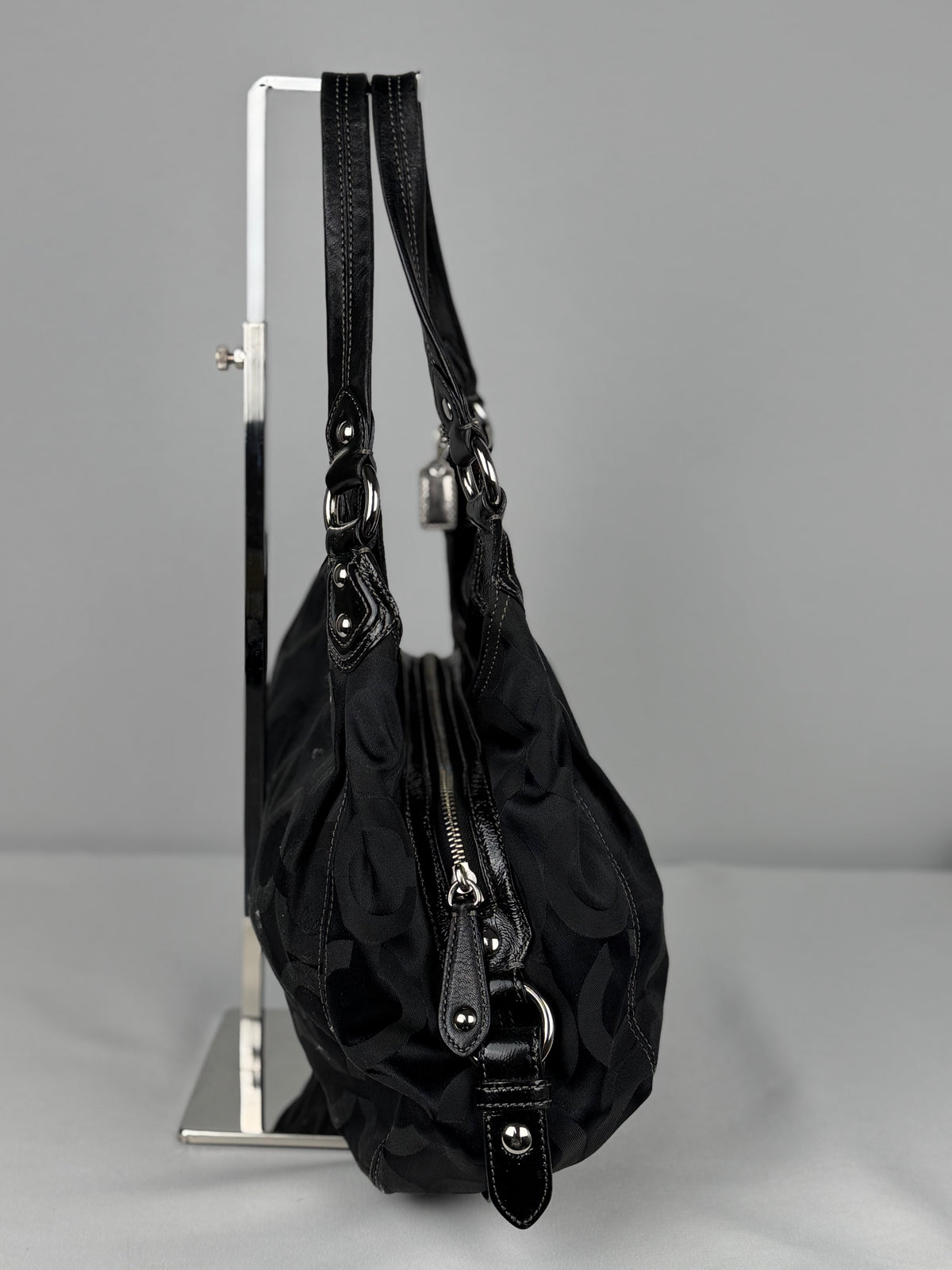 Coach 14305 Maggie Black Optic Art Monogram Shoulder Bag Leather Trim