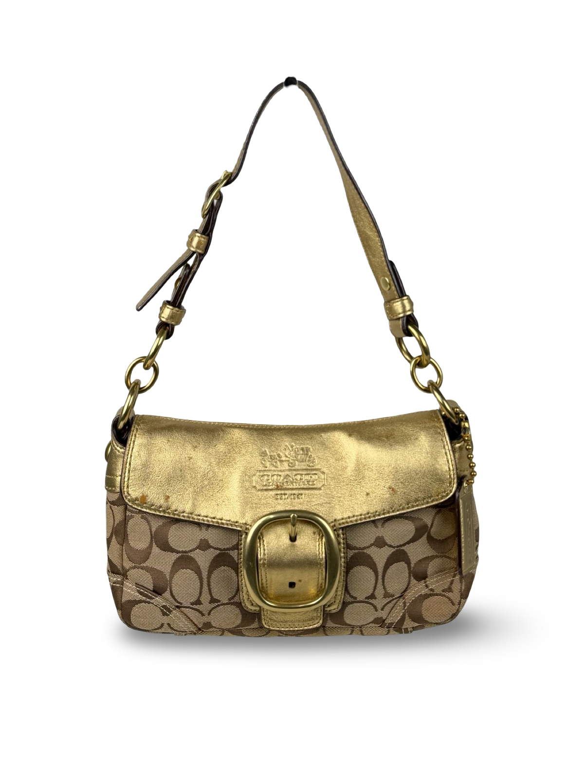 Coach 12375 Bleecker Soho Signature Brown Monogram Shoulder Bag Gold Leather Trim