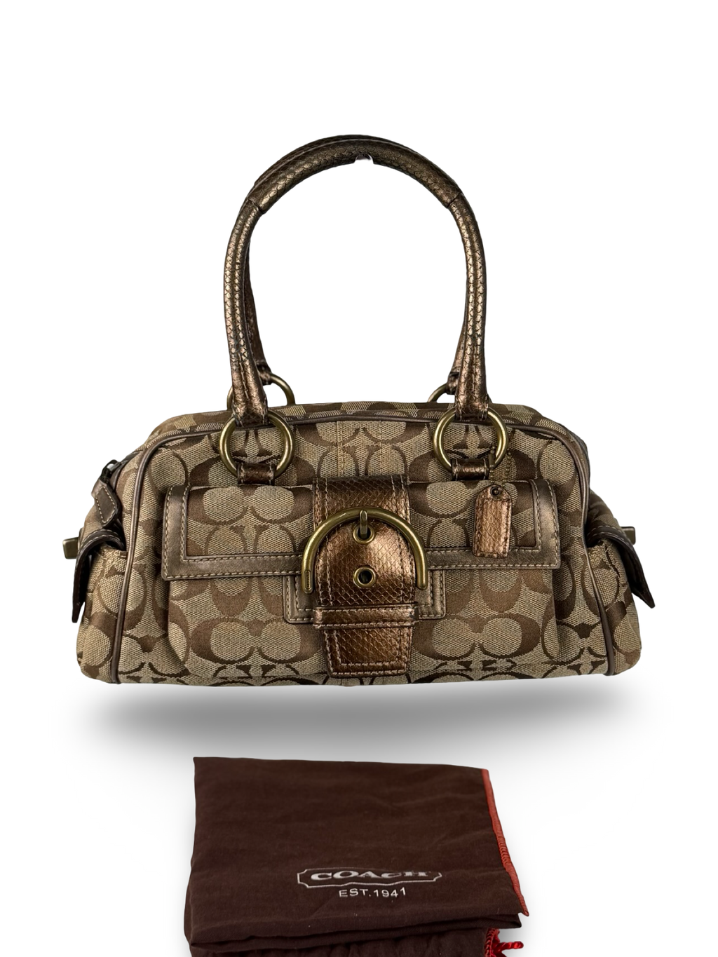 Coach 8K40 Soho Signature Brown Monogram Mini Shoulder Bag Leather Trim