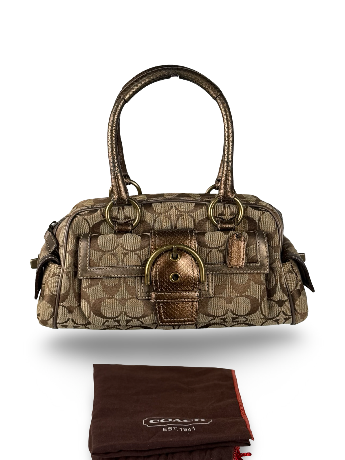 Coach 8K40 Soho Signature Brown Monogram Mini Shoulder Bag Leather Trim