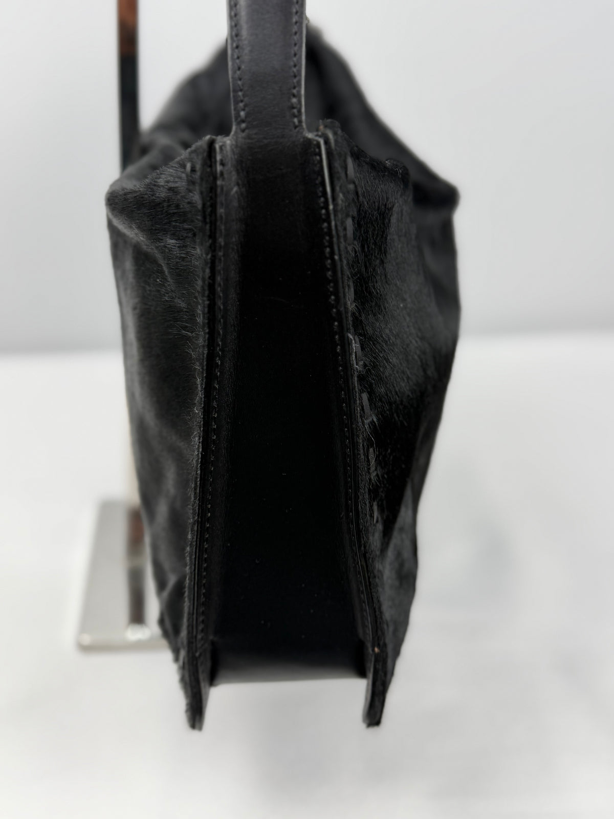 Coach 9469 Black Calf Hair Shoulder Bag Leather Trim