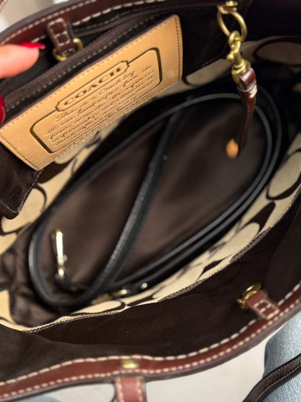 Coach 10124 Signature Brown Monogram Tote Bag Leather Trim