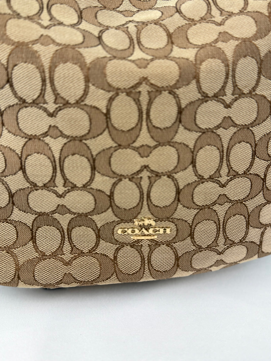 Coach F29959 Signature Brown Monogram Shoulder Bag Brown Leather Trim