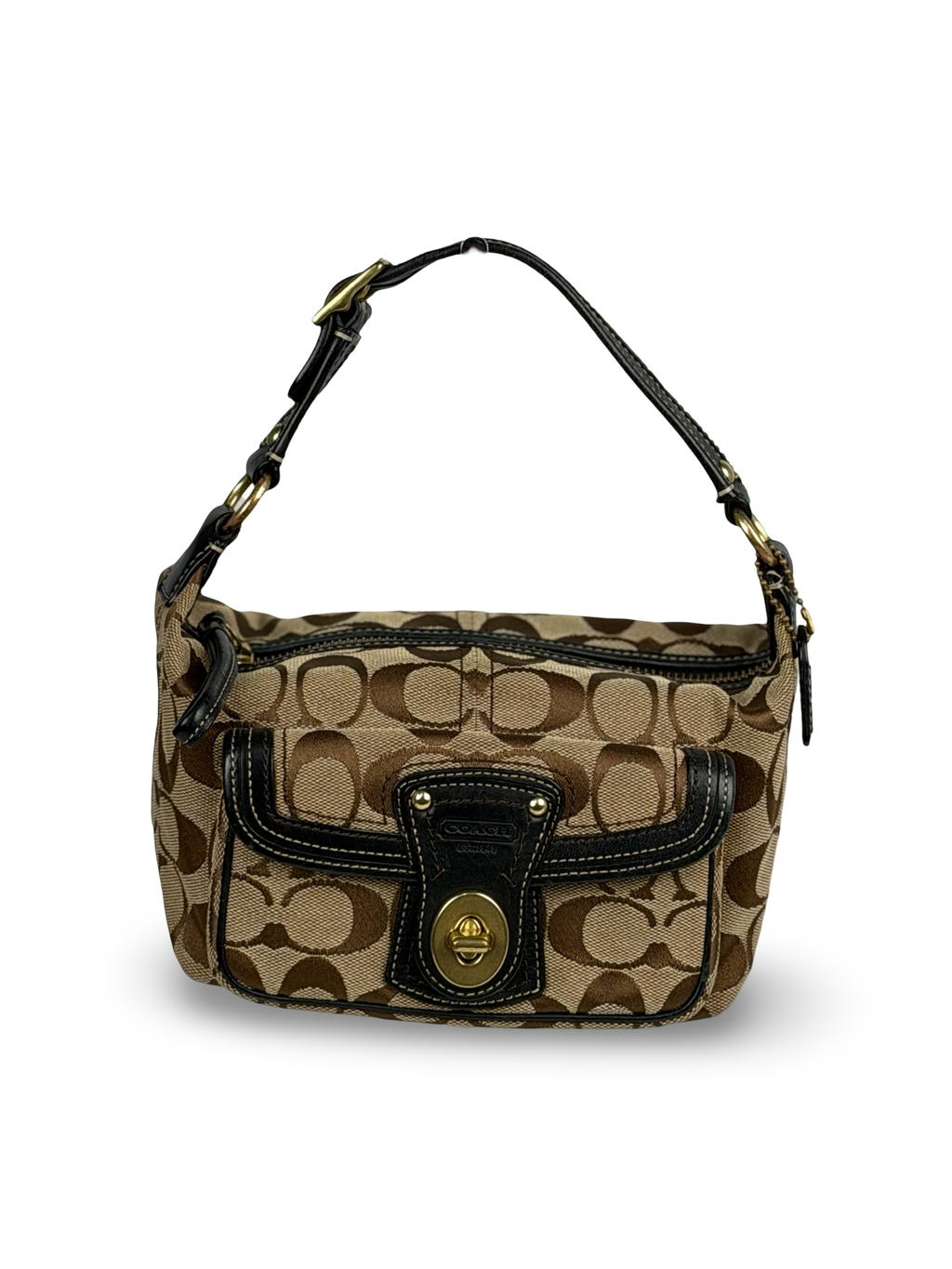 Coach 40224 Legacy Signature Brown Monogram Mini Shoulder Bag Leather Trim