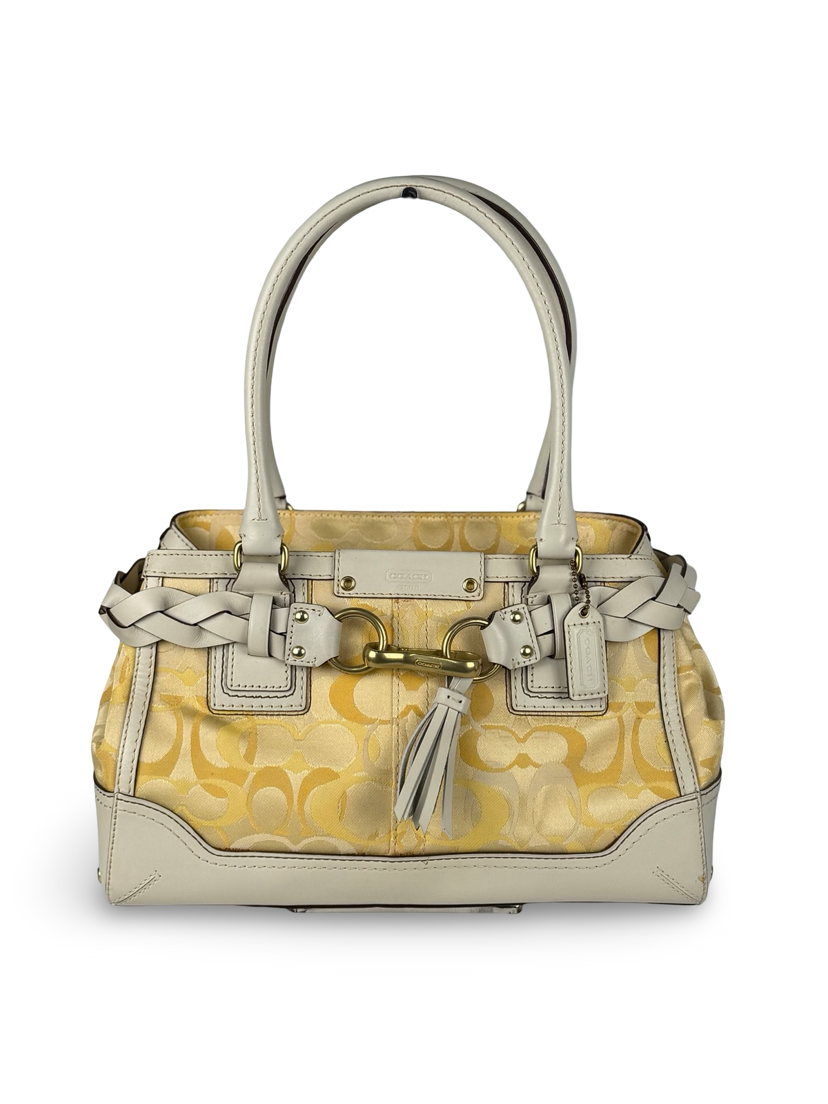 Coach 10785 Hampton Yellow Monogram Shoulder Bag Leather Trim