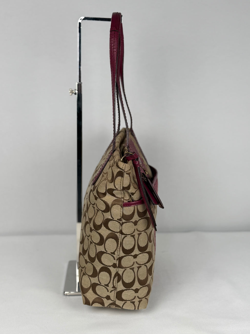 Coach F25706 Signature Brown Stripe Pink Python Shoulder Bag Leather Trim