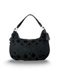 Coach 17694 Signature Black Op Art Monogram Shoulder Bag Leather Trim