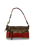 Coach 10120 Signature Brown/Red Monogram Shoulder Bag Leather Trim
