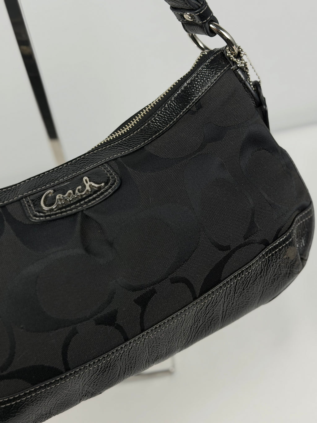 Coach F19731 Signature Black Monogram Shoulder bag Patent Leather Trim