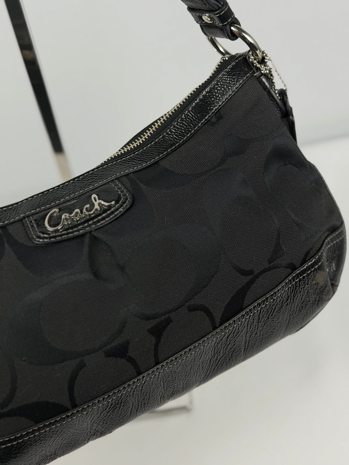 Coach F19731 Signature Black Monogram Shoulder bag Patent Leather Trim