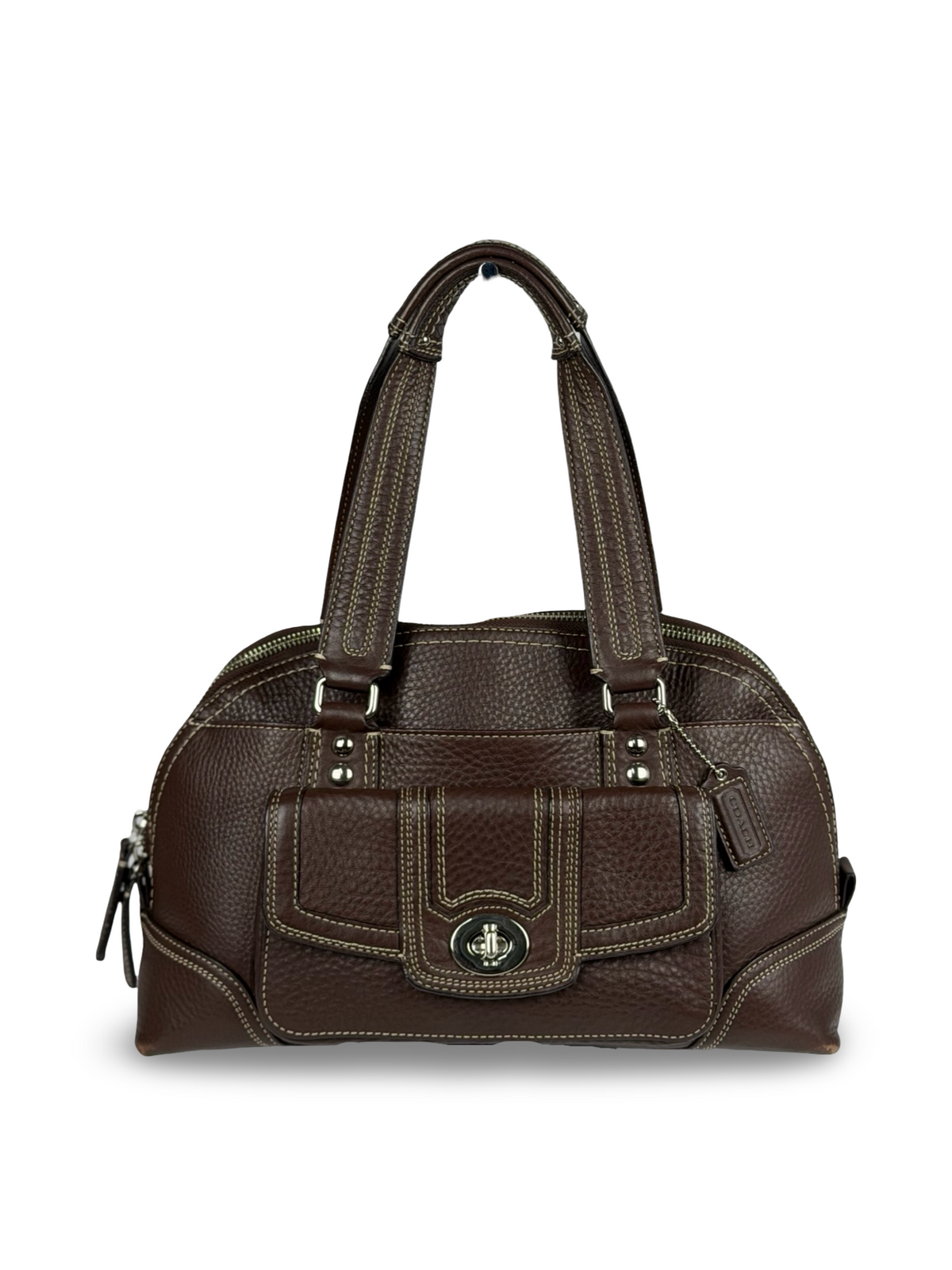 Coach F13963 Hampton Turnlcok Brown Pebbled Leather Shoulder Bag