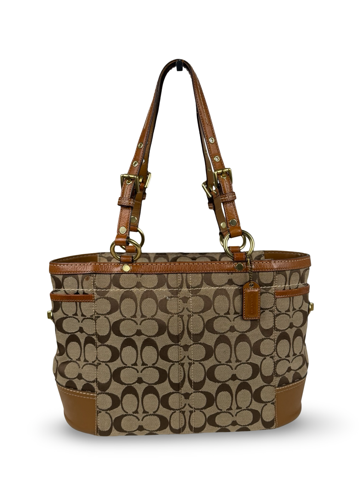 Coach 11237 Signature Brown Monogram Gallery Tote Shoulder Bag Leather Trim