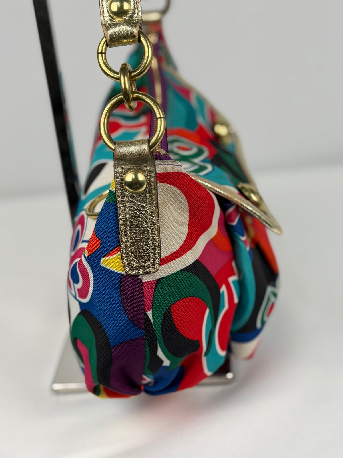 Coach 13834 Poppy Funky Multicolour Shoulder Bag Leather Trim