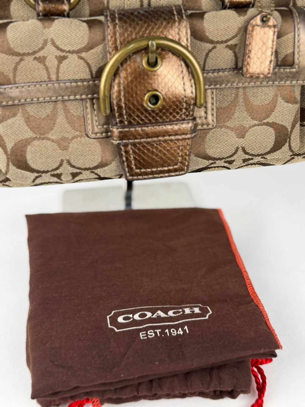 Coach 8K40 Soho Signature Brown Monogram Mini Shoulder Bag Leather Trim