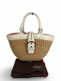 Coach 6271 Large Woven Straw Basket Bag White Leather Trim