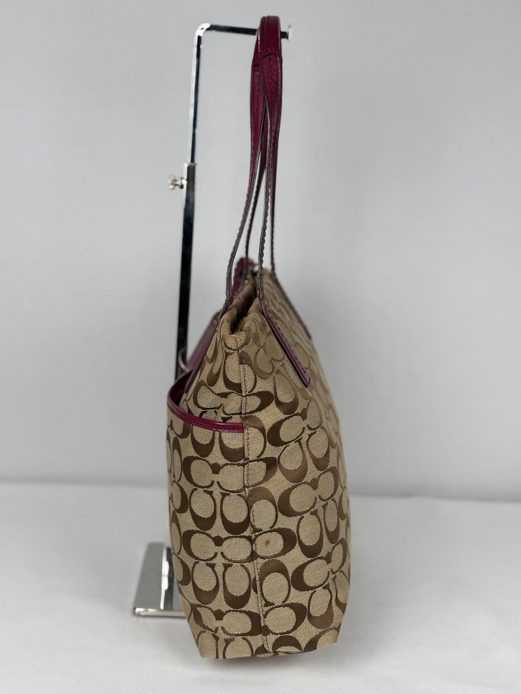 Coach F25706 Signature Brown Stripe Pink Python Shoulder Bag Leather Trim