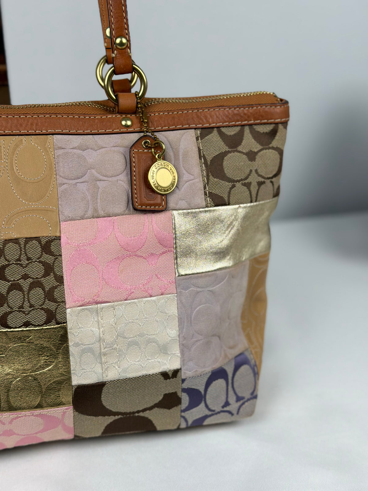 Coach 11711 Rare Patchwork Pink/Purple Multicolour Canvas/Suede/Leather Tote Shoulder Bag