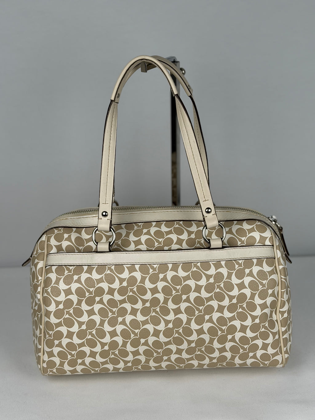 Coach F15132 Heritage Stripe Signature Boston Leather Shoulder Bag