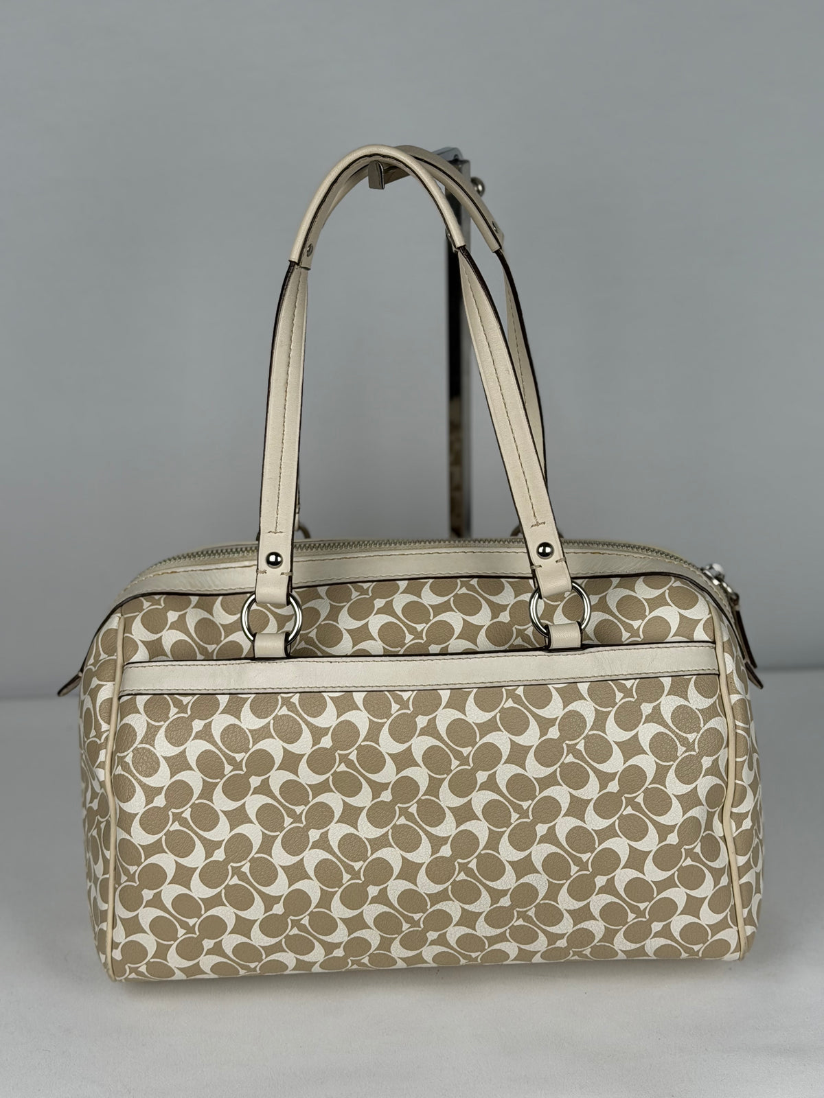 Coach F15132 Heritage Stripe Signature Boston Leather Shoulder Bag