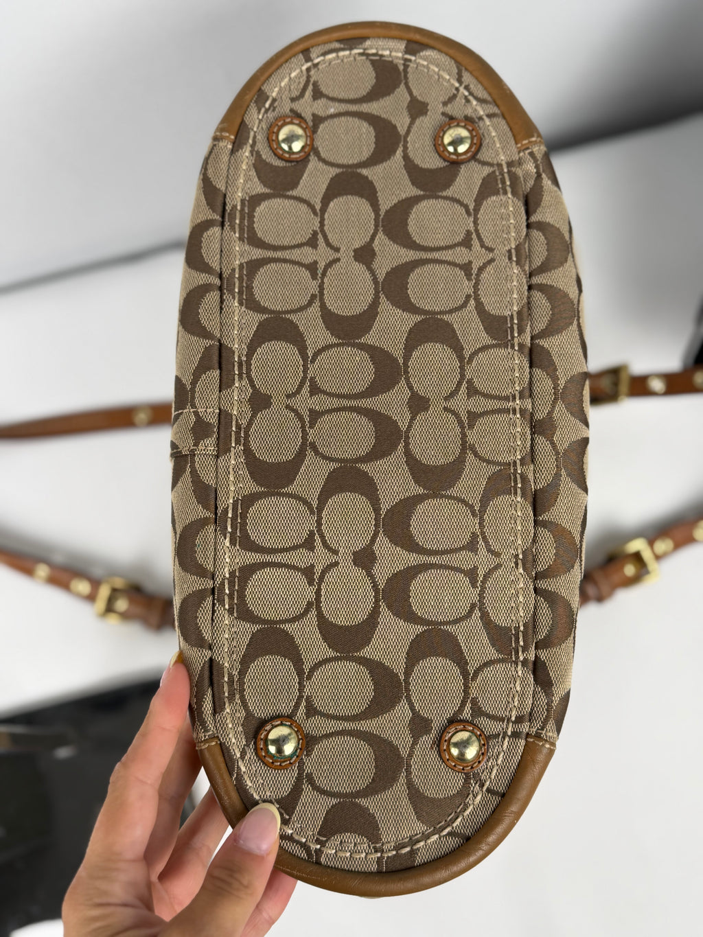Coach 11237 Signature Brown Monogram Gallery Tote Shoulder Bag Leather Trim