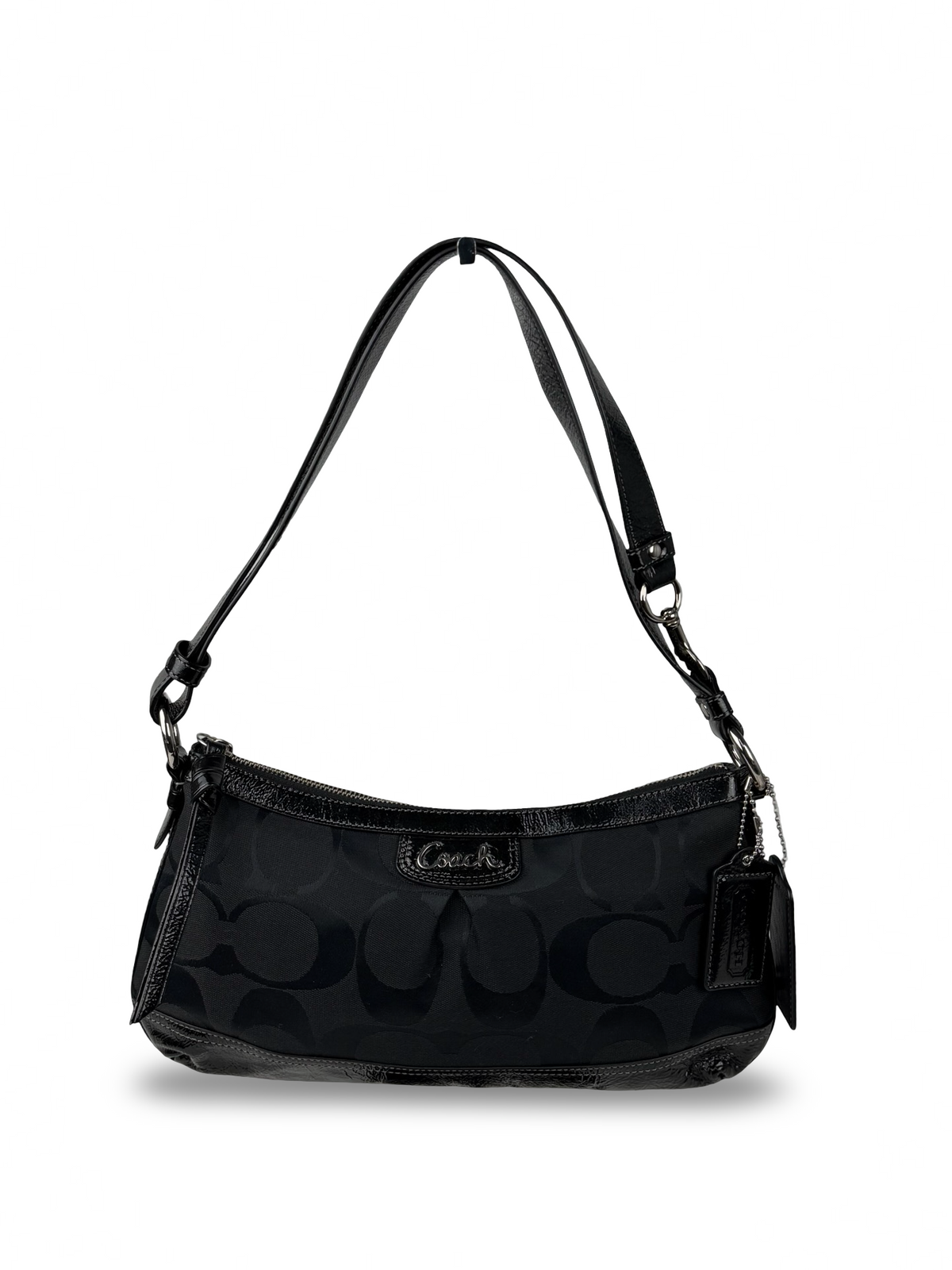 Coach F19731 Signature Black Monogram Shoulder Bag Black Patent Leather Trim