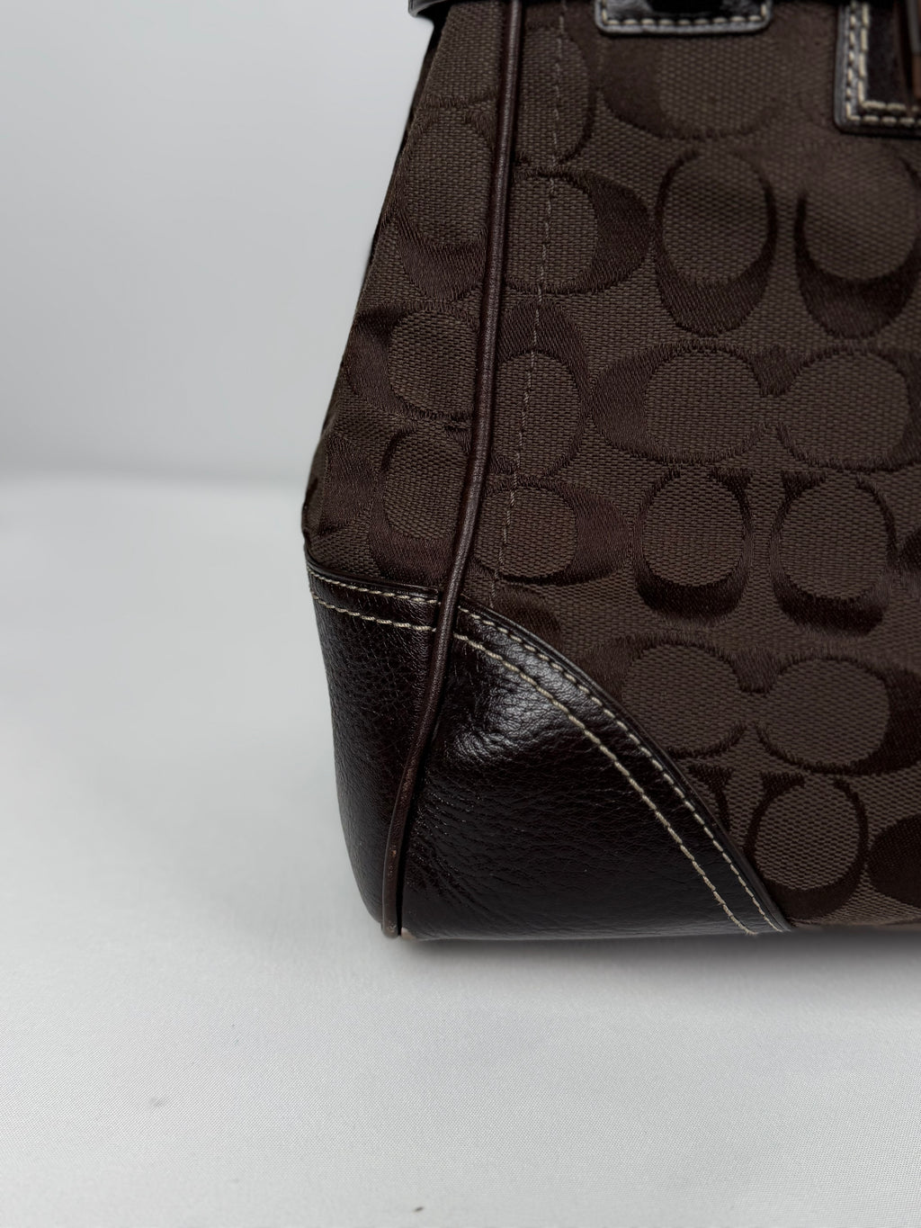 Coach 10246 Hampton Clip Signature Brown Shoulder Bag Leather Trim