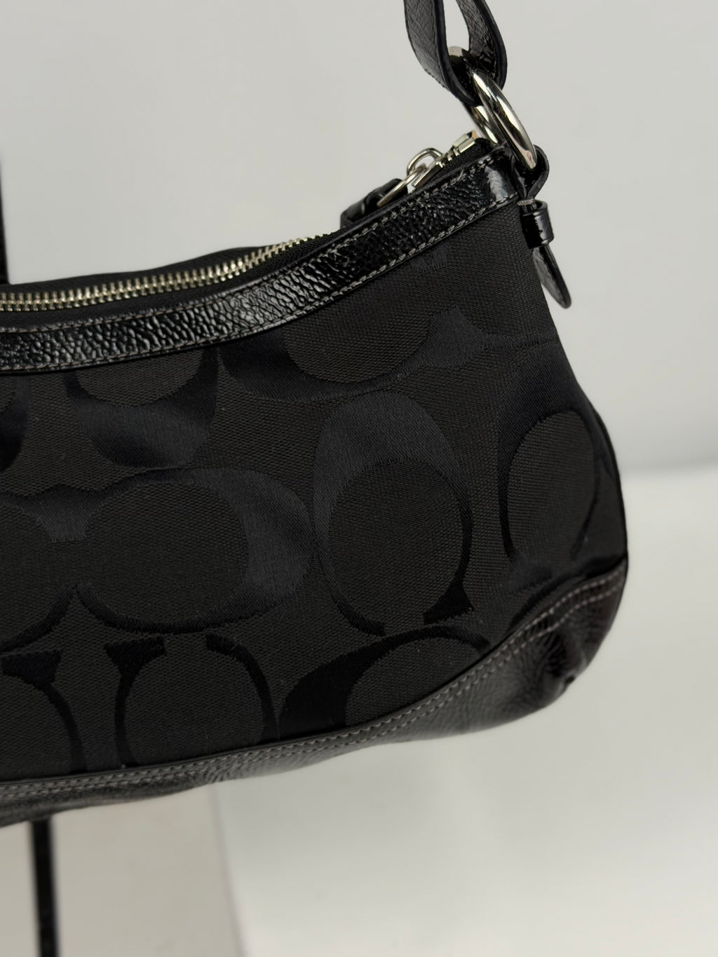 Coach F19731 Signature Black Monogram Shoulder bag Patent Leather Trim