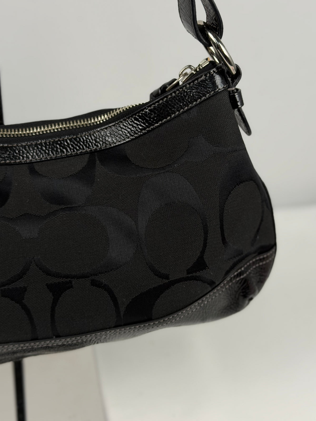 Coach F19731 Signature Black Monogram Shoulder bag Patent Leather Trim