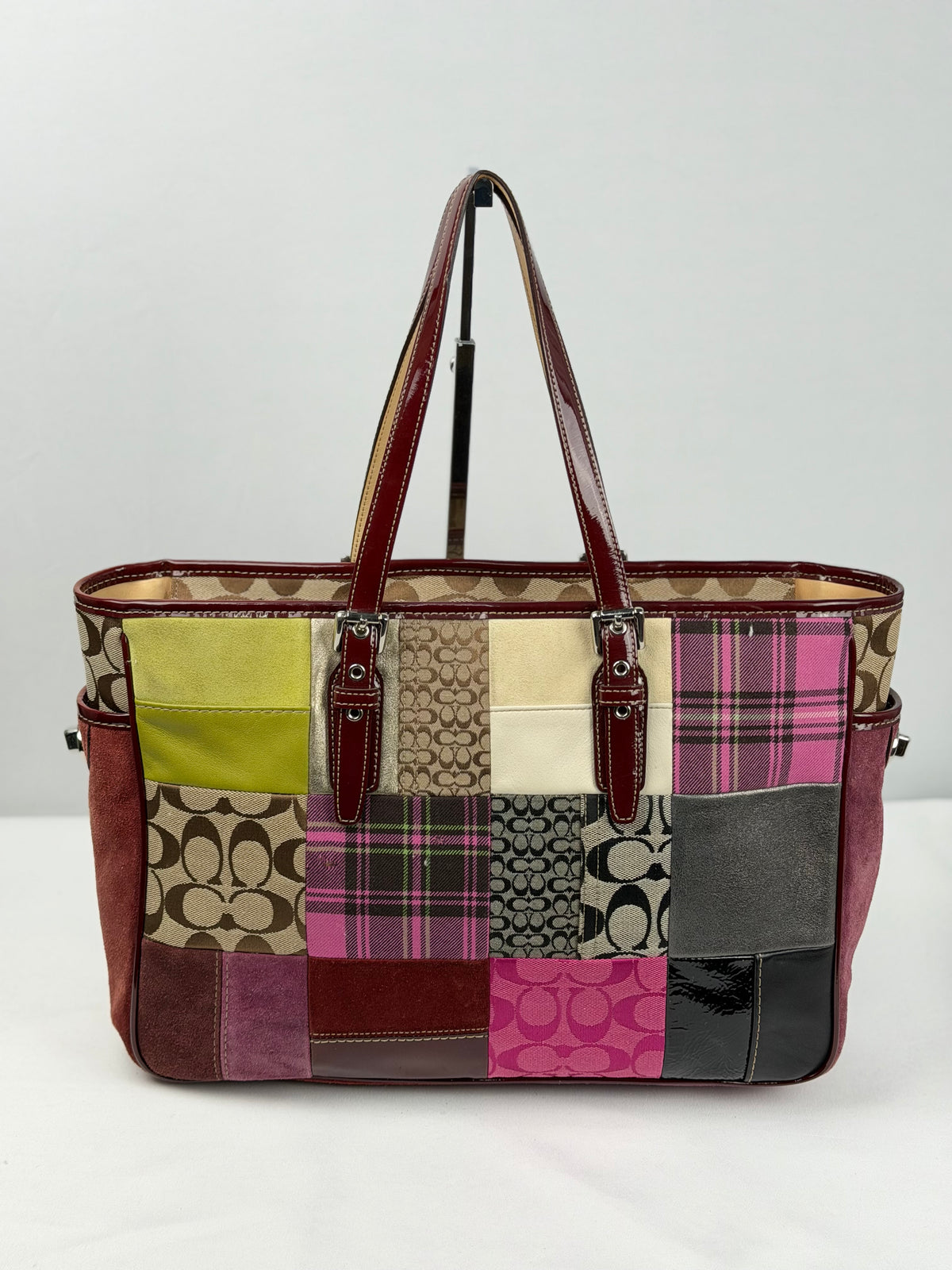 Coach 1437 Rare Patchwork Pink Multi Coloured Suede/Canvas/Leather Gallery Tote Shoulder Bag