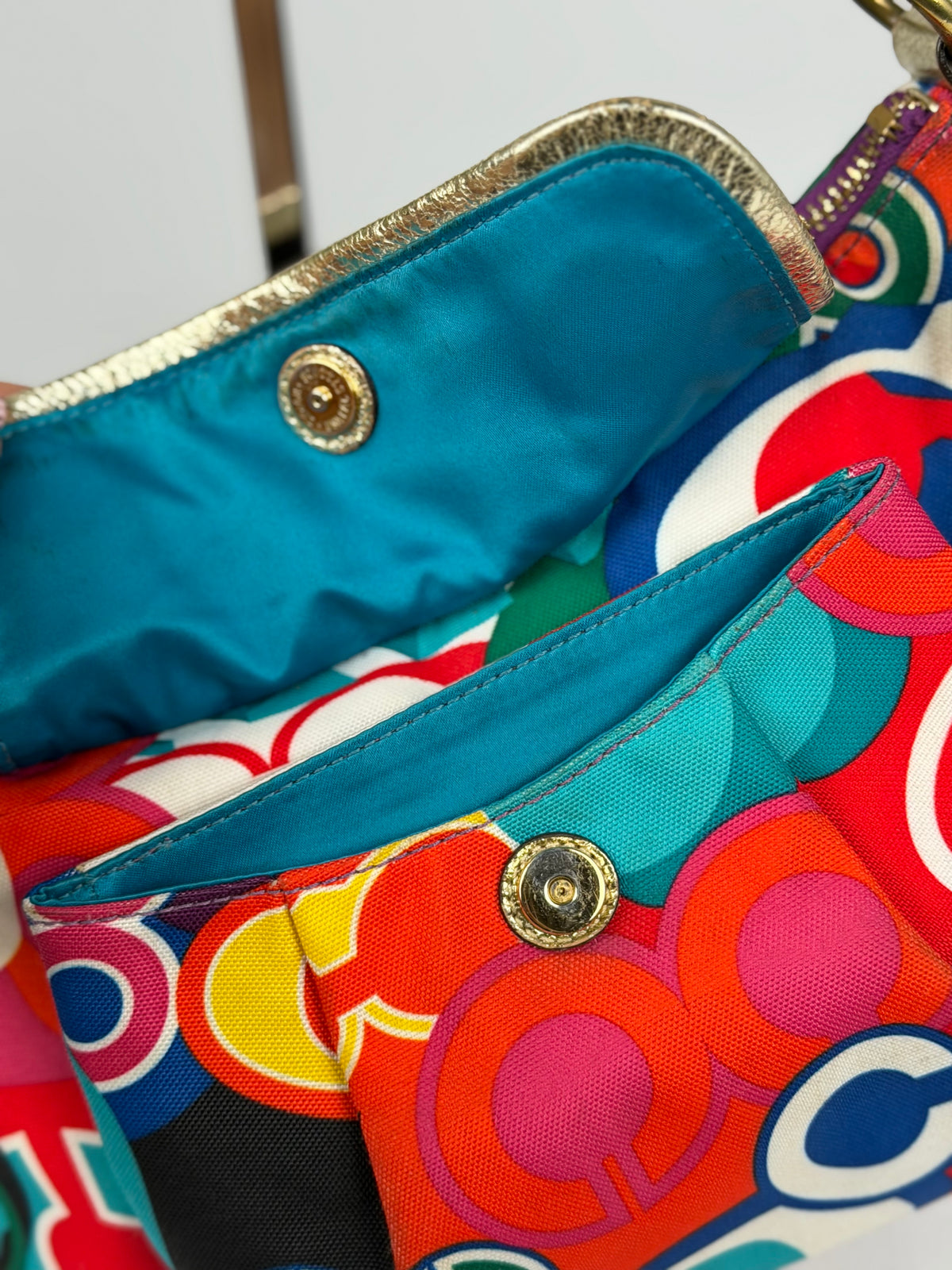 Coach 13834 Poppy Funky Multicolour Shoulder Bag Leather Trim