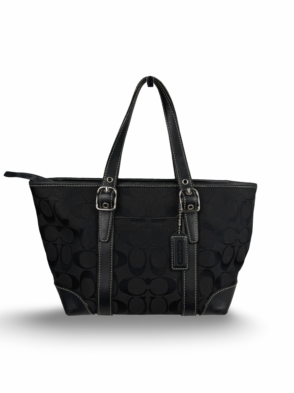 Coach 6043 Signature Small Black Hand Bag Leather Trim
